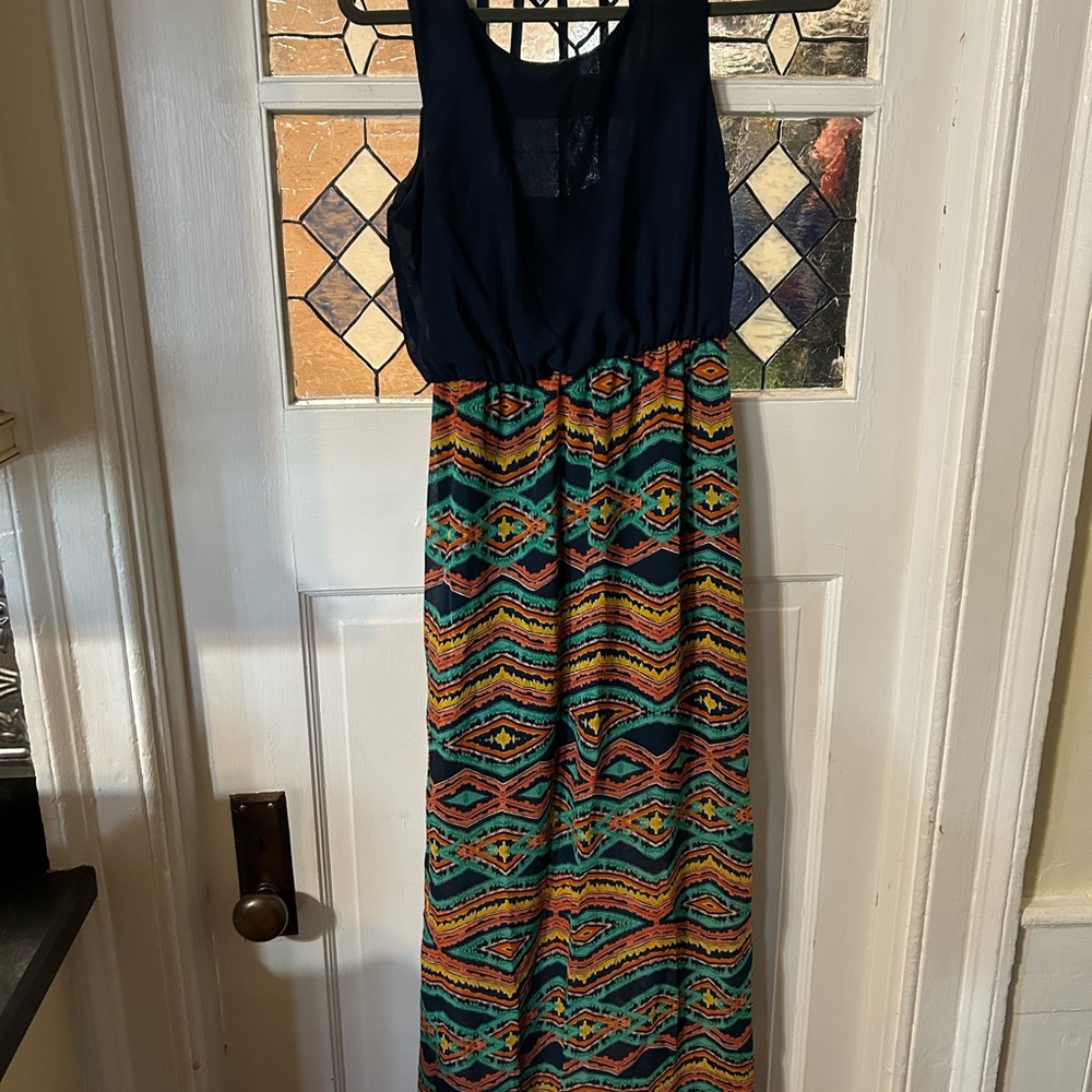 Navy and Multicolor Maxi Dress